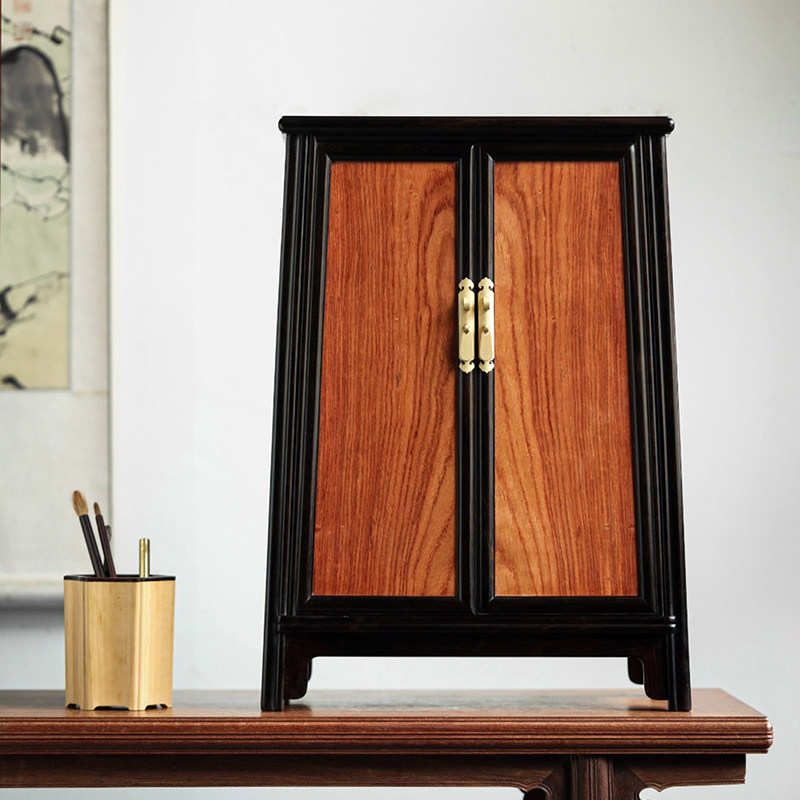 紫光檀木镶嵌缅甸花梨木圆角柜榫卯结构角柜餐边柜明式书柜家具