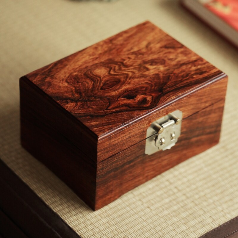 高货海南黄花梨红木首饰盒整木独板海黄鬼脸水波纹状元百宝收纳盒