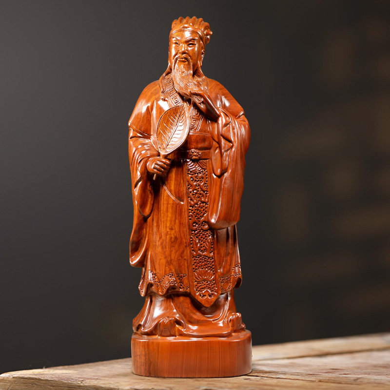 知府黄花梨木雕诸葛亮摆件实木三国古代人物孔明雕像客厅书房装饰