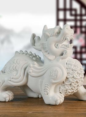 白色实木雕刻钱貔貅实木客厅摆件家居皮丘木质店铺开业送礼品礼物