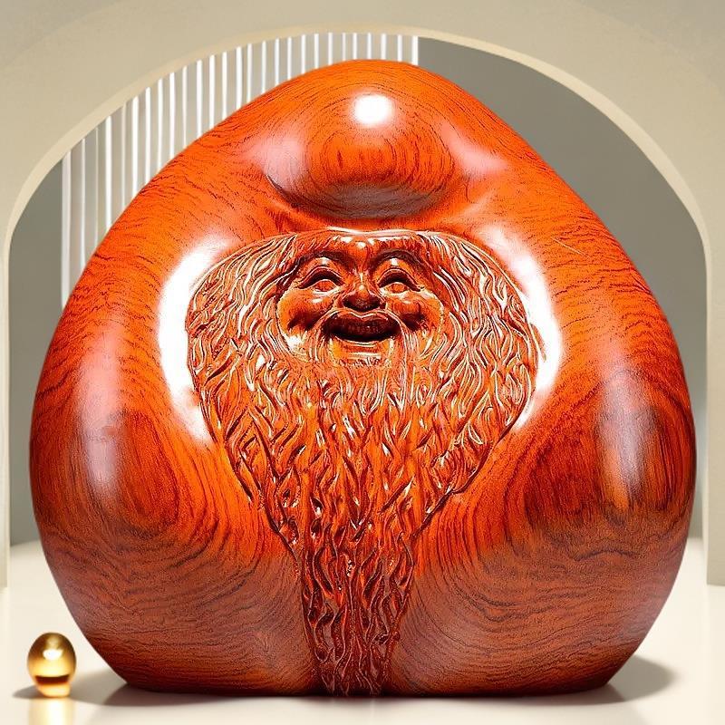 花梨木雕寿桃摆件老寿星实木雕刻