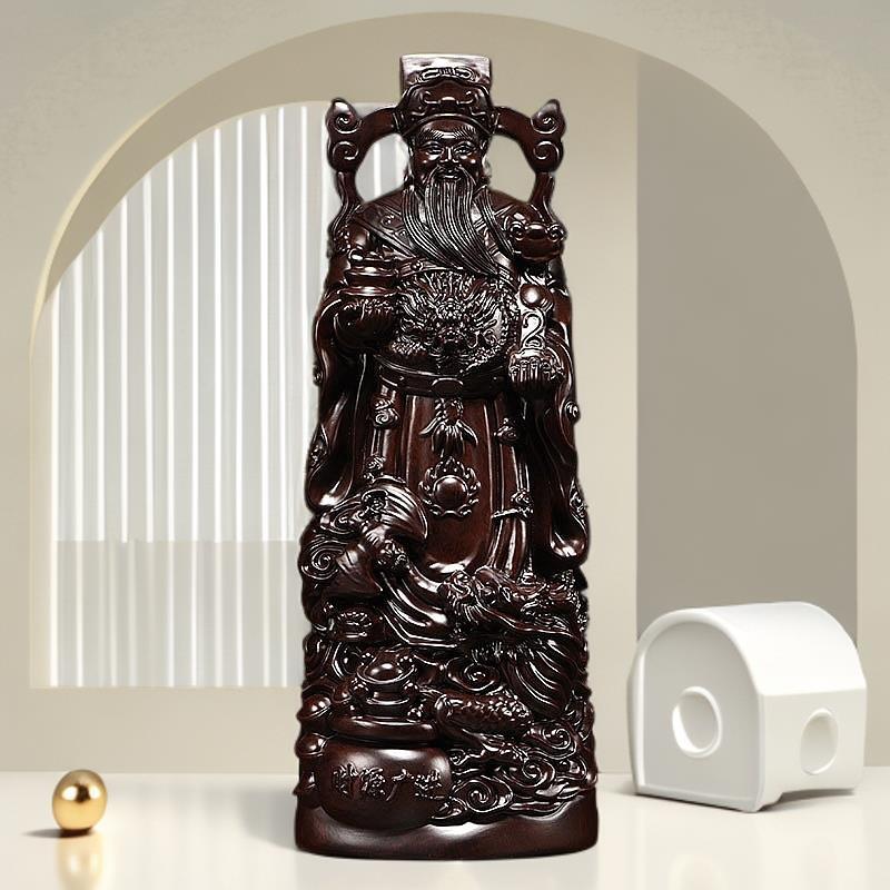定制黑檀木雕刻财神爷摆件