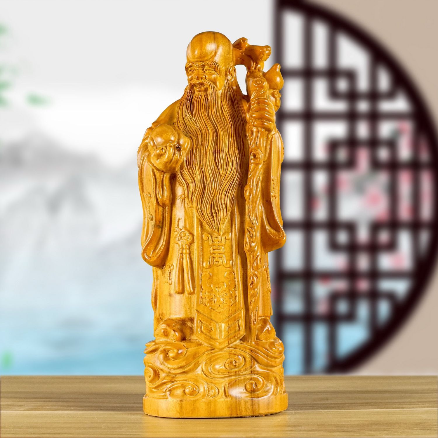 香樟木福禄寿三星摆件财神