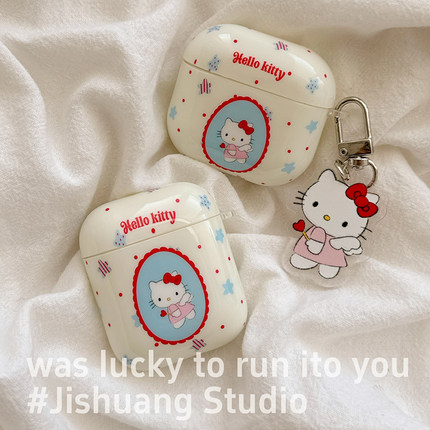 可爱波点天使kitty适用苹果耳机保护套airpods4无线蓝牙耳机壳四代airpodpro2二代ipod耳机盒airpods3保护壳