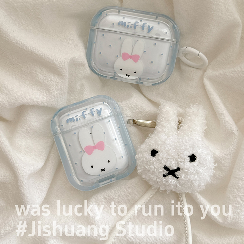 可爱卡通波点米菲兔适用苹果耳机保护套airpods4无线蓝牙耳机壳四代airpodpro2二代ipod耳机盒airpods3保护壳
