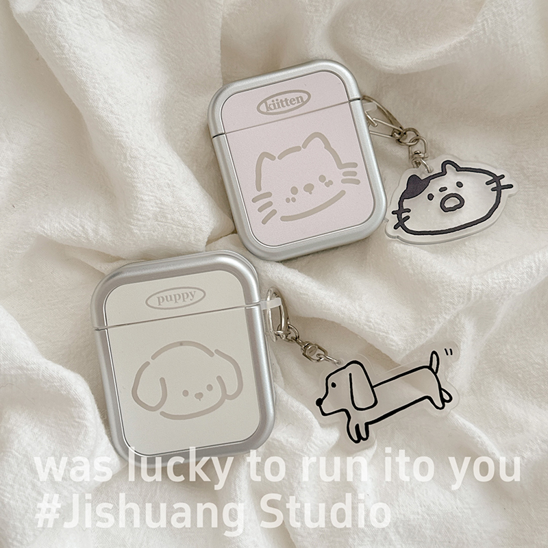 韩系线条猫咪小狗适用苹果耳机保护套airpods4无线蓝牙耳机壳三四代airpodpro2二代ipod耳机盒airpods3保护壳