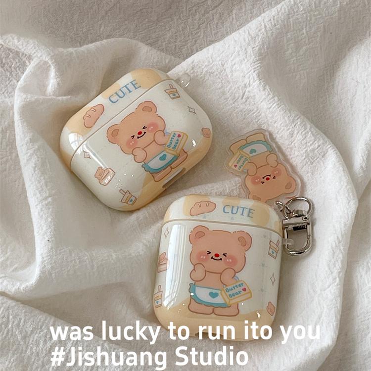 可爱卡通蛋糕黄油小熊适用苹果耳机保护套airpodspro2无线蓝牙耳机壳三代airpod4二代ipod耳机套airpods3硅胶