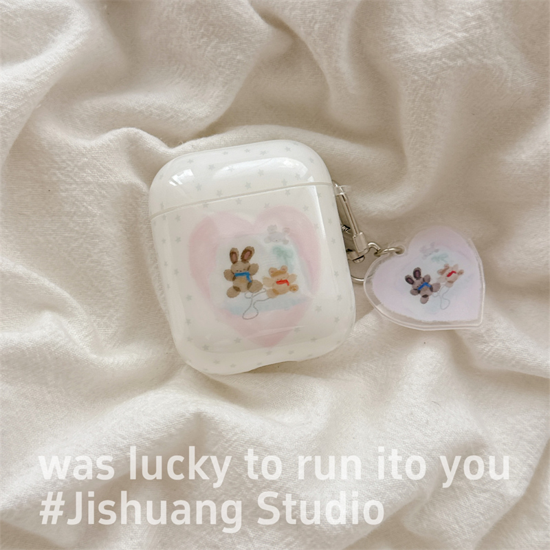 ins白色星星爱心兔子挂饰适用airpods4保护套airpodspro3苹果耳机套二代无线蓝牙保护壳airpod3女款全包软壳