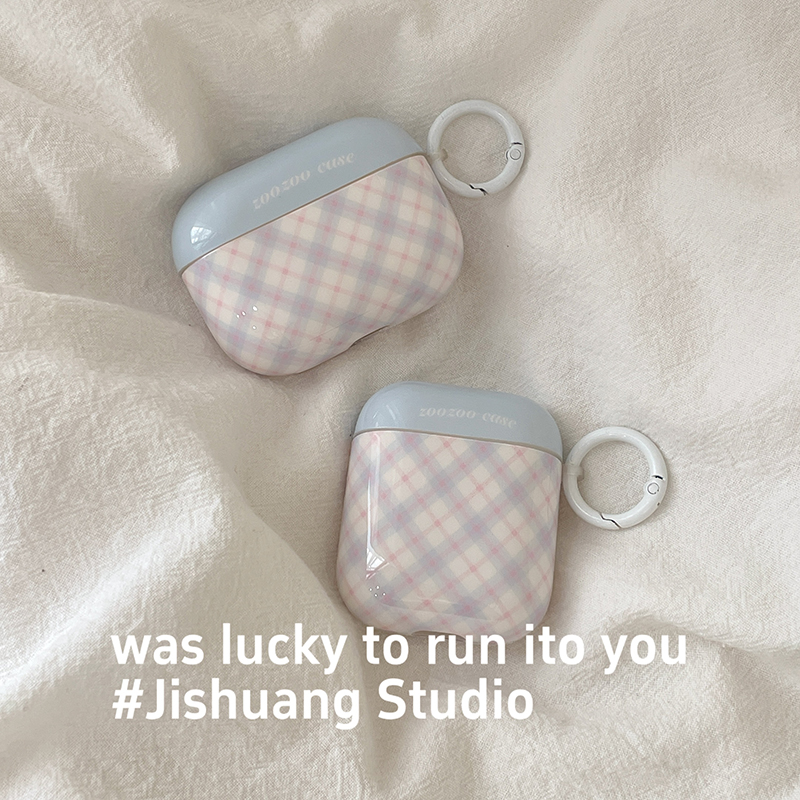 小众ins简约蓝色格纹适用苹果耳机保护套airpodspro2无线蓝牙耳机壳三代airpod二代ipod耳机套airpods3保护壳