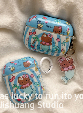 美人鱼黑皮kitty猫适用苹果耳机保护套airpods4无线蓝牙耳机壳三四airpodpro2二代ipod耳机盒airpods3保护壳