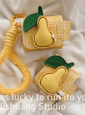 翻盖立体黄色梨子带挂绳适用airpods4保护套airpodspro3代苹果耳机套二代无线蓝牙保护壳airpod3女款全包软壳