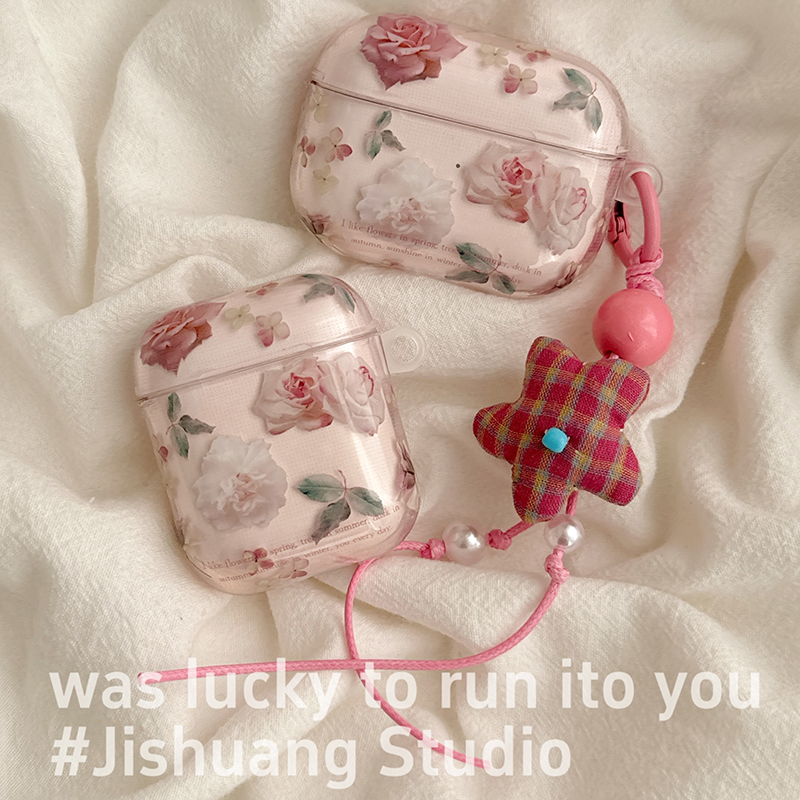 韩系小众粉色玫瑰适用苹果耳机保护套airpods4无线蓝牙耳机壳三四代airpodpro3二代ipod耳机盒airpods3保护壳