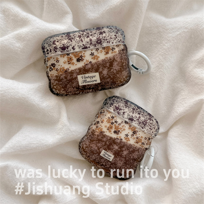秋冬满屏棕色花朵小碎花适用airpods4保护套airpodspro3代苹果耳机套二代无线蓝牙保护壳airpod3女款全包软壳