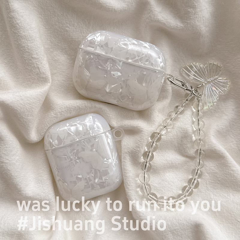ins贝壳纹白色蝴蝶适用苹果耳机保护套airpods4无线蓝牙耳机壳三四airpodpro3二代ipod耳机盒airpods3保护壳