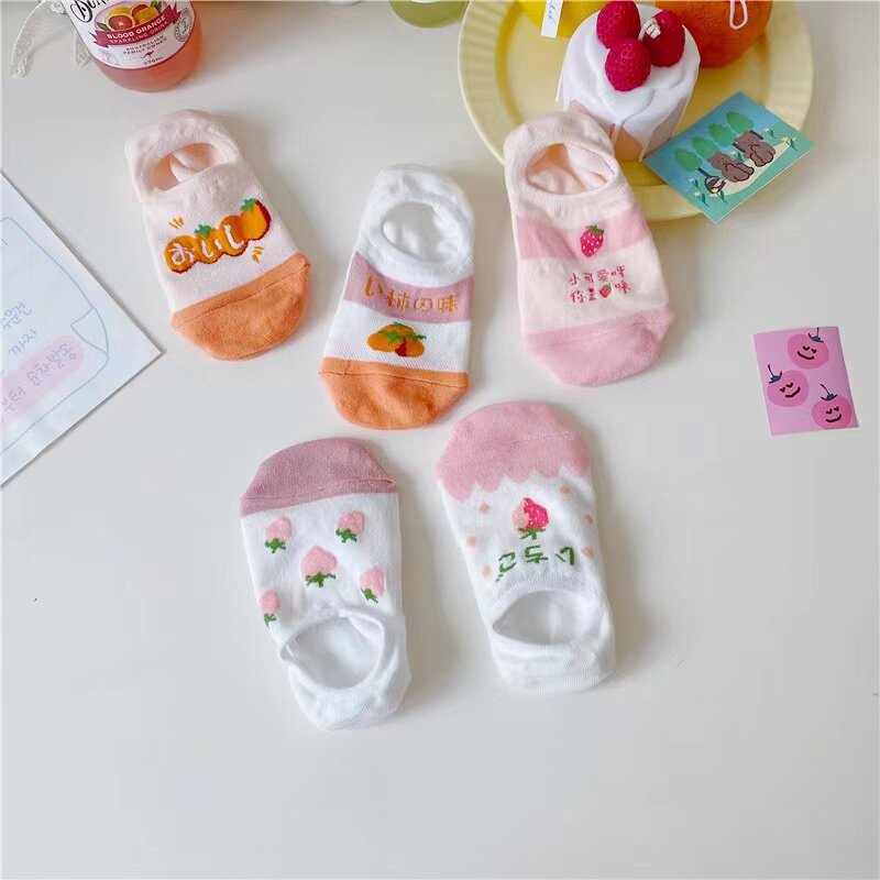 袜子女船袜夏季薄款ins潮软妹水果硅胶防滑隐形袜草莓浅口学生.