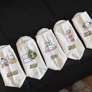 可爱袜子女春秋款 ins潮中筒袜日系后跟卡通图案白色小猫袜秋冬袜