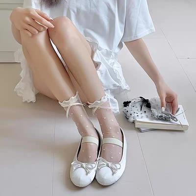 透明波点花边水晶丝袜子女夏薄款