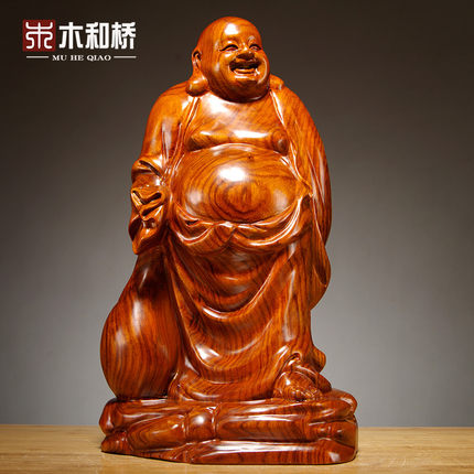 实木雕刻弥勒佛摆件花梨木布袋笑佛家居电视柜玄关红木装饰工艺品
