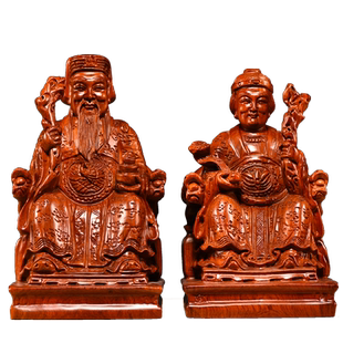 花梨实木雕刻土地公土地婆佛像摆件土地爷福德正神家用供奉送礼品