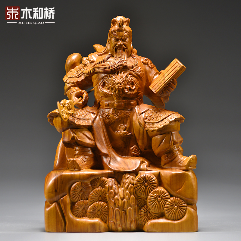 香樟木雕关公神像摆件实木武财神