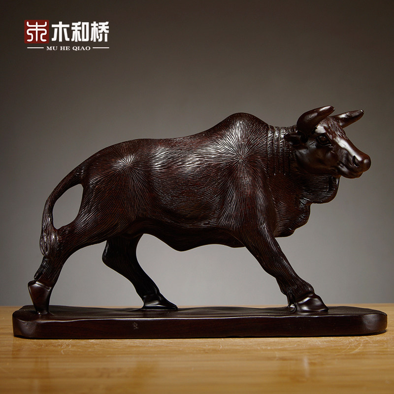 黑檀木十二生肖牛雕刻摆件木水牛红木工艺品家居摆设装饰开业送礼