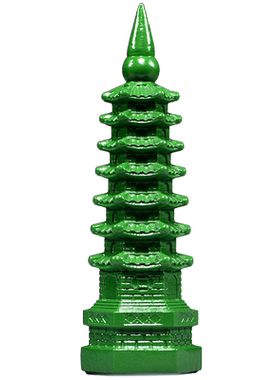 绿色桃木质雕刻7层文昌塔摆件
