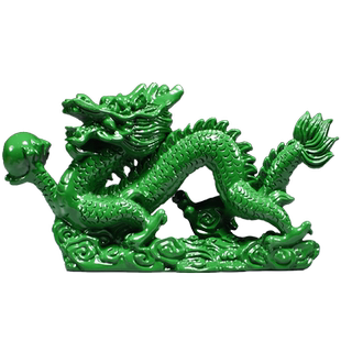 绿色木质青龙摆件木制十二生肖木头飞龙客厅缺角补角装饰工艺品
