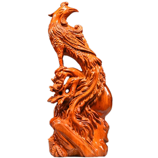 花梨木雕火凤凰鸟摆件木质朱雀工艺品电视柜红木装饰新婚乔迁送礼