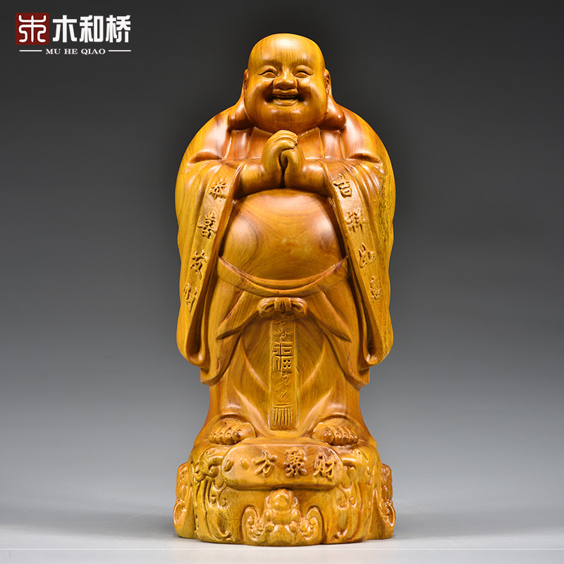 香樟木雕弥勒佛像玄关摆件装饰品