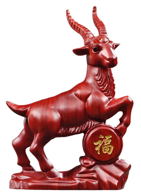 红色木雕山羊摆件乔迁送礼