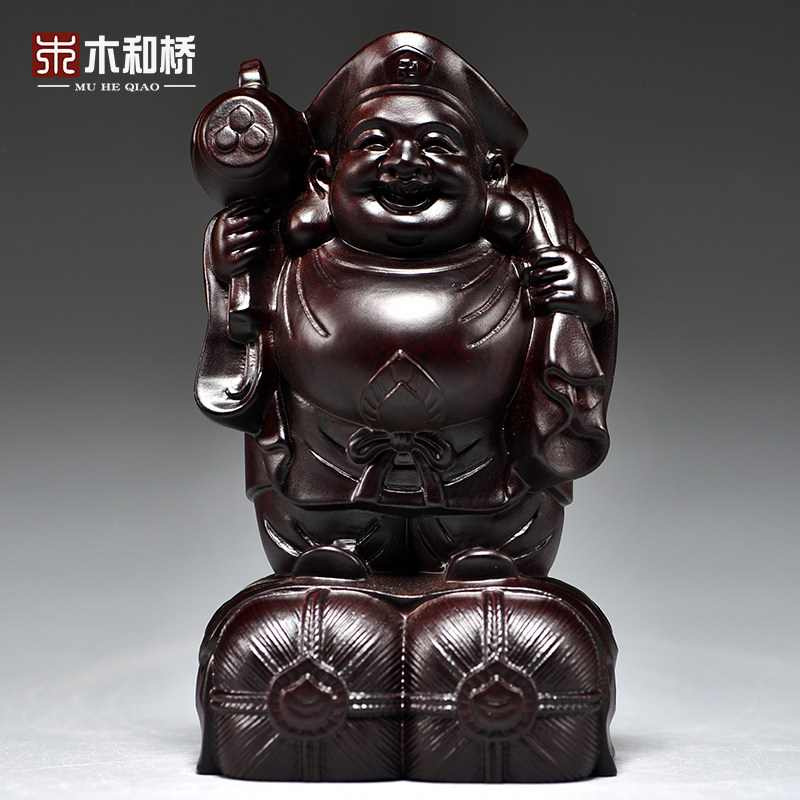 黑檀实木质雕刻大黑天财神佛像木头财神爷摆件家居玄关寺庙工艺礼