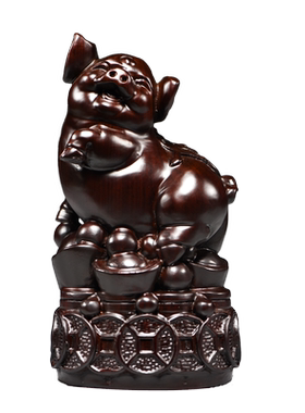 十二生肖猪黑檀实木质雕刻猪摆件