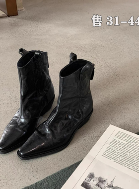 大码女靴41到43尖头V口西部靴小码马丁靴女313233瘦瘦靴真皮短靴