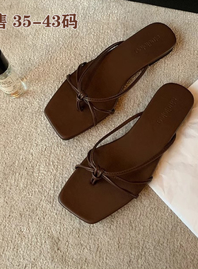 大码女鞋41到43细带平底凉拖鞋女夏外穿时尚2025新款41 42码凉鞋