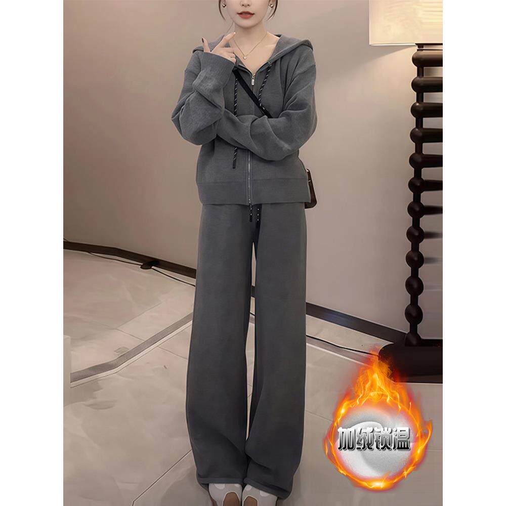 JOYIASS连帽时尚百搭上衣套装女秋冬阔腿运动裤秋冬季加绒加厚套