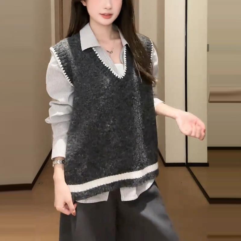 JOYIASS针织马甲背心早秋减龄一整套穿搭女长袖打底衫上衣