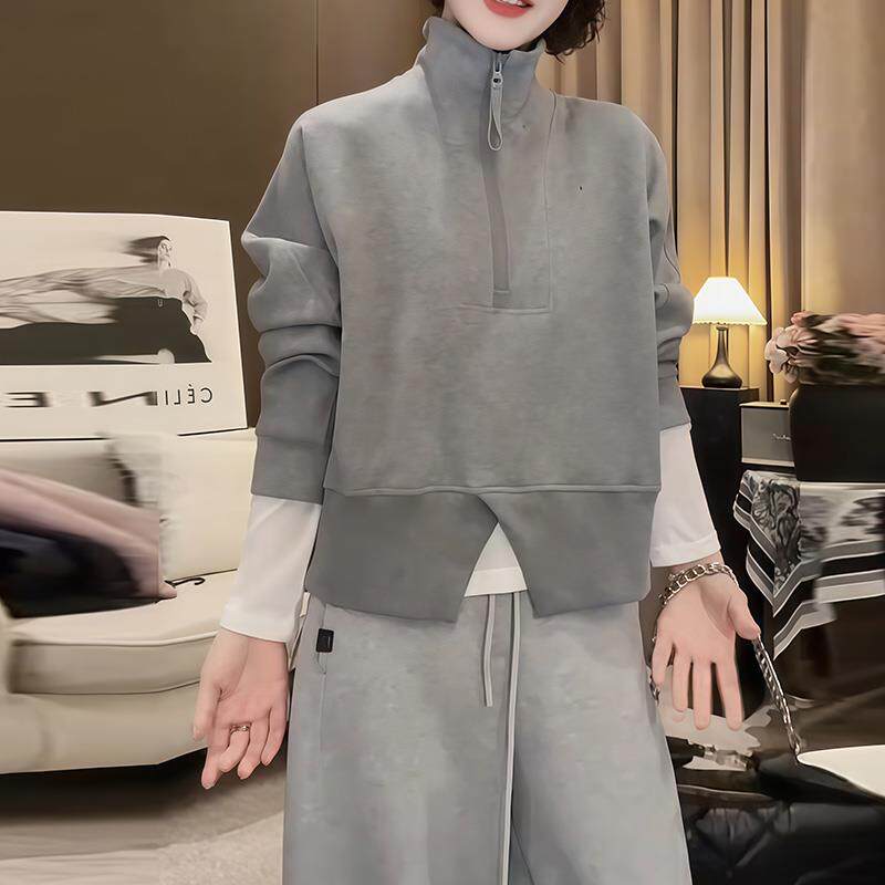 JOYIASS半拉链立领收腰卫衣女2025新款秋季时尚显瘦开叉高腰短款