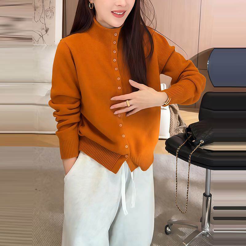 JOYIASS高级感单排扣半高领开衫毛衣女秋冬2025新款宽松慵懒风打