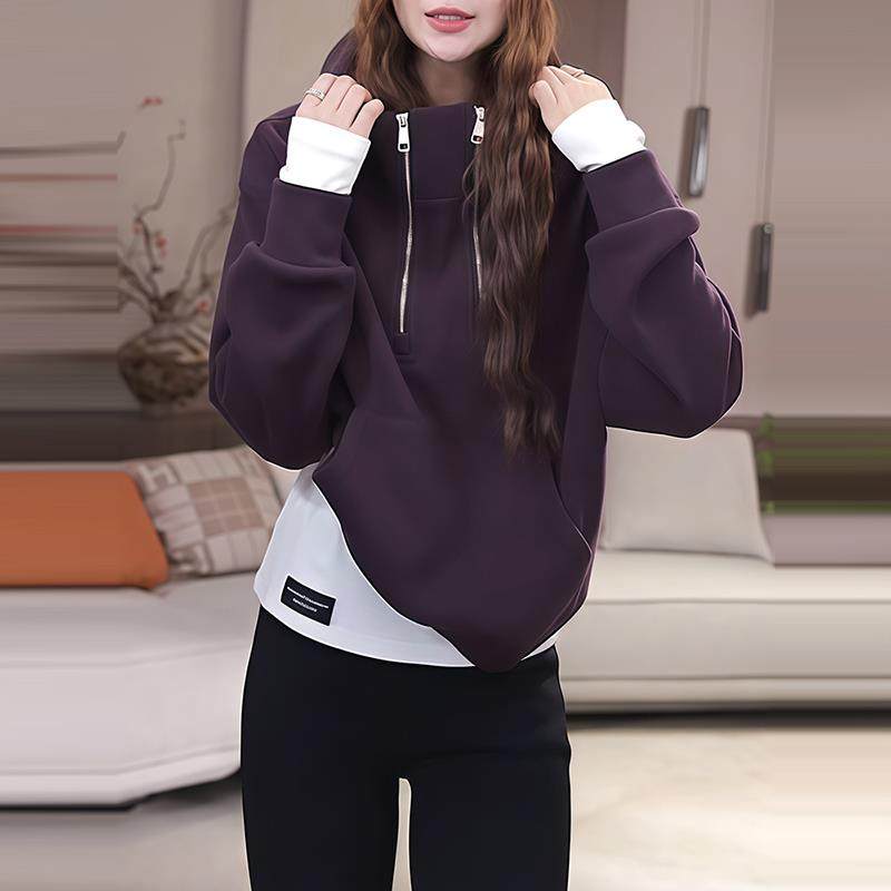 JOYIASS加绒保暖美式双拉链设计款连帽加厚卫衣女秋冬季洋气独特