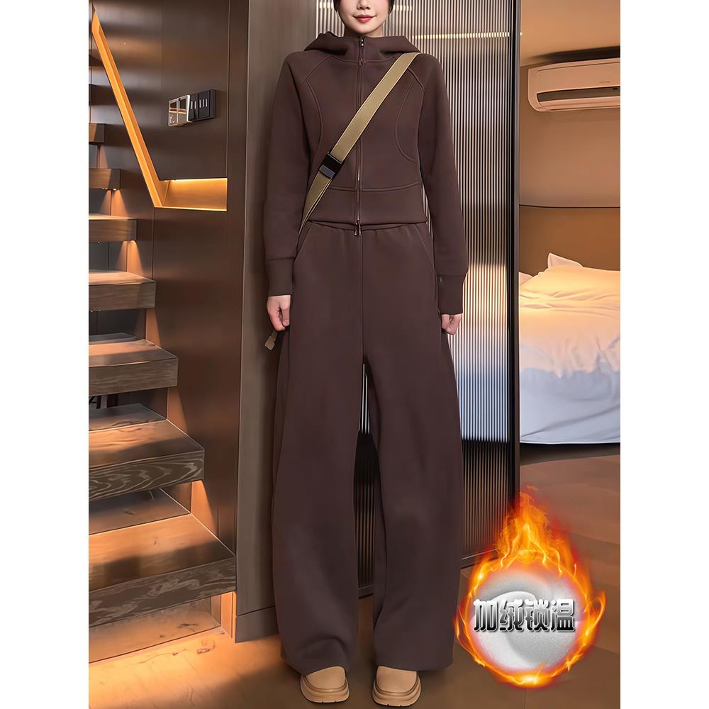 JOYIASS洋气搭配一整套加绒加厚连帽卫衣套装女秋冬慵懒风休闲裤