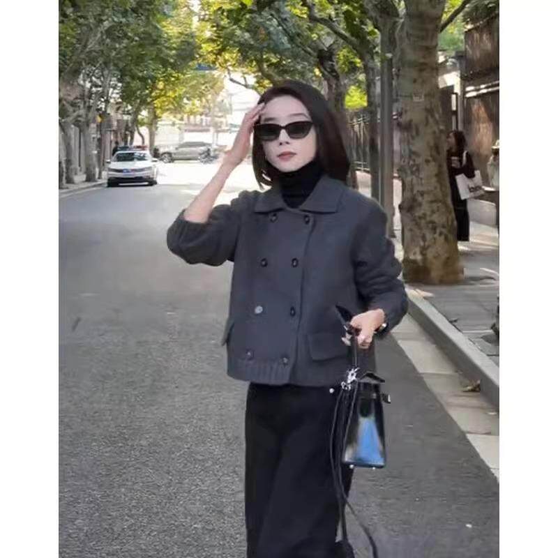 BLLOUKE韩系双排扣羊绒毛衣外套休闲简约长袖针织衫秋冬高级感独