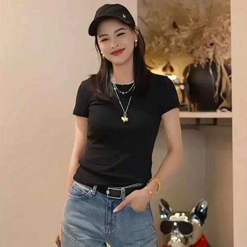 【多多还是多多】显瘦透视强捻棉紧身短袖T恤CF-129