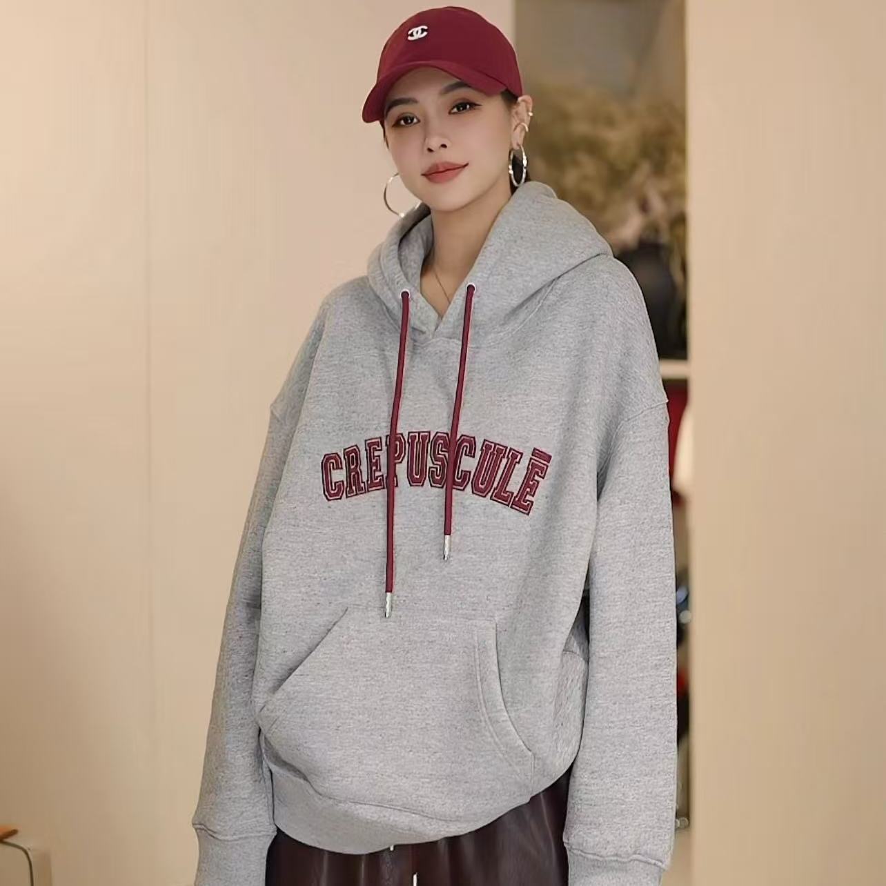 【多多还是多多】美式风~阔版加厚字母刺绣抓绒卫衣FG-ZJ25E6050