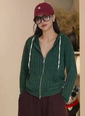 【多多还是多多】RL重水洗做旧显瘦立体麻花带帽针织衫DX-RMA01