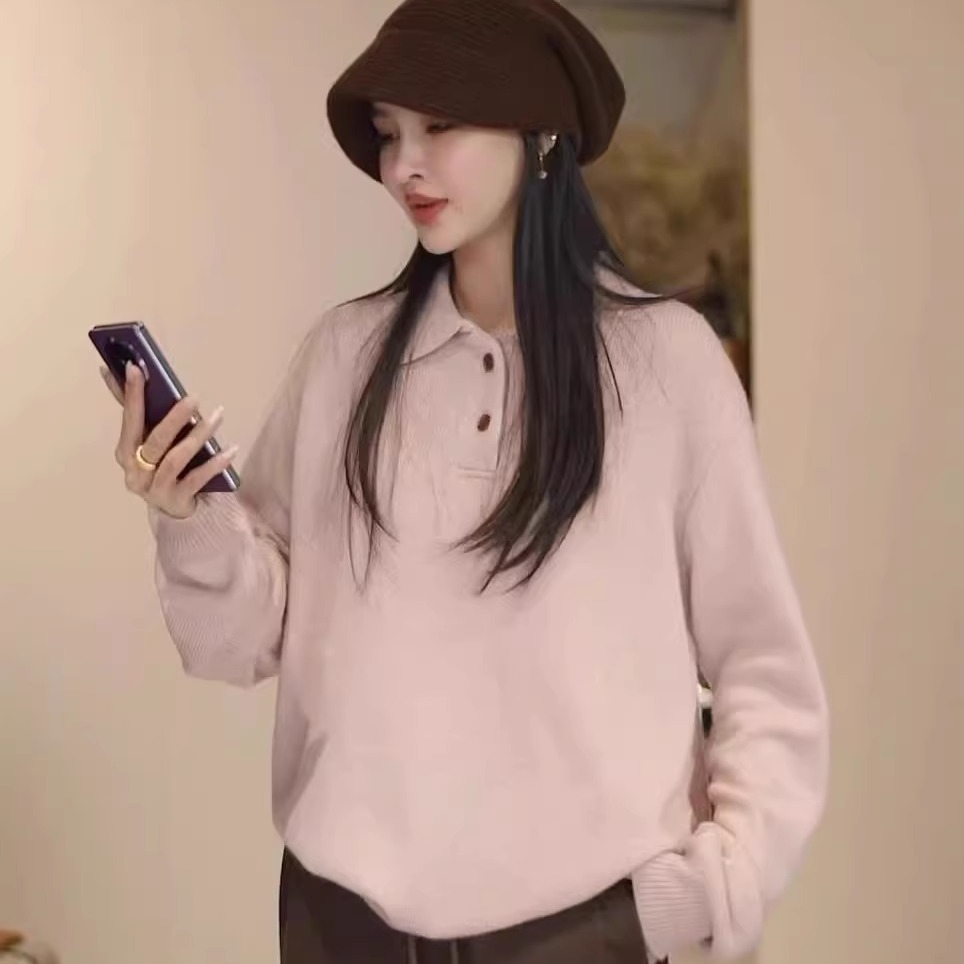 【多多还是多多】大版休闲Polo领山羊绒羊毛翻领毛衣1166