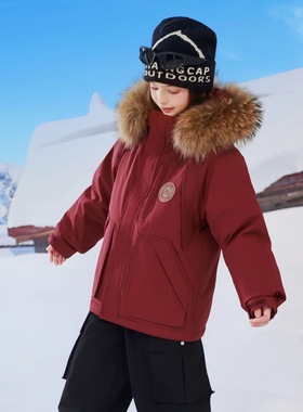 工装儿童羽绒服2025冬季新款女童毛领连帽中大童加厚保暖外套HR