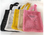 23新品 春夏同款 纸绳草编托特包欧美人工编单肩手提ins字母编织包