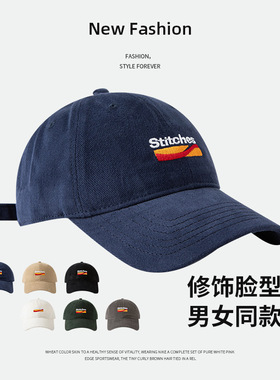 经典美式Stitches刺绣情侣鸭舌软顶潮牌滑板日系遮阳墨绿色棒球帽