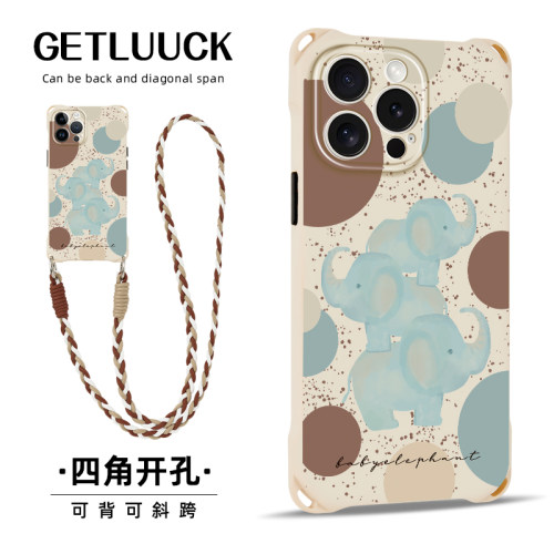 适用于iphone17promax卡通原创ins风手机壳16苹果18pro手提腕带防摔13斜挎带背带新款12潮流小众11重叠象15