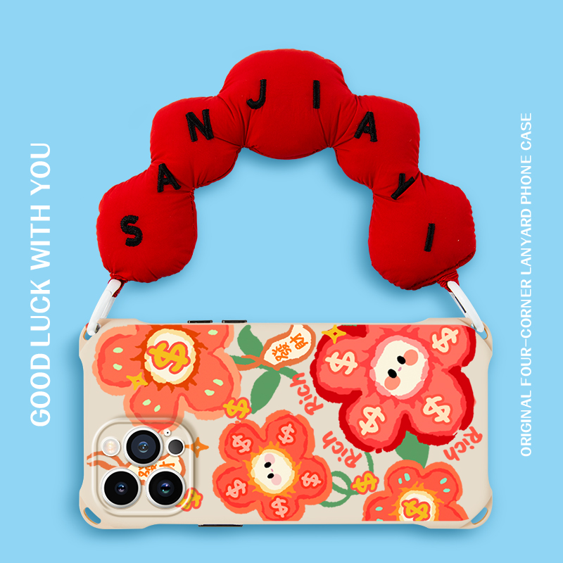 适用于iphone16promax华为p70ultra手机壳刺绣腕带苹果15pro斜挎手提mate60挂绳背带14plus潮流小众40/50防摔